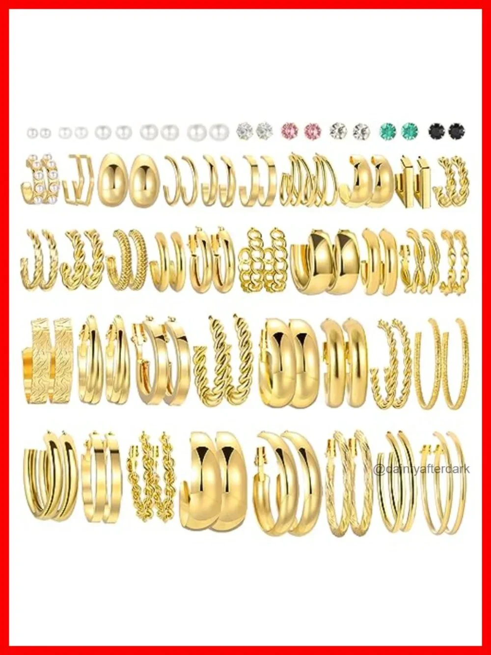 46 Pairs Gold Hoop Earrings Set for Women, Hypoallergenic Chunky Twisted Pearl
